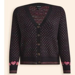 Torrid Cardigan Sweater Drop Shoulder V-Neck Black Pink Hearts Size 4X 26 NWT